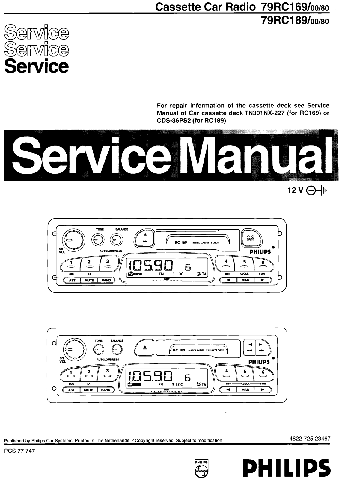 PHILIPS 79RC169/00/80, 79RC189/00/80 Service Manual