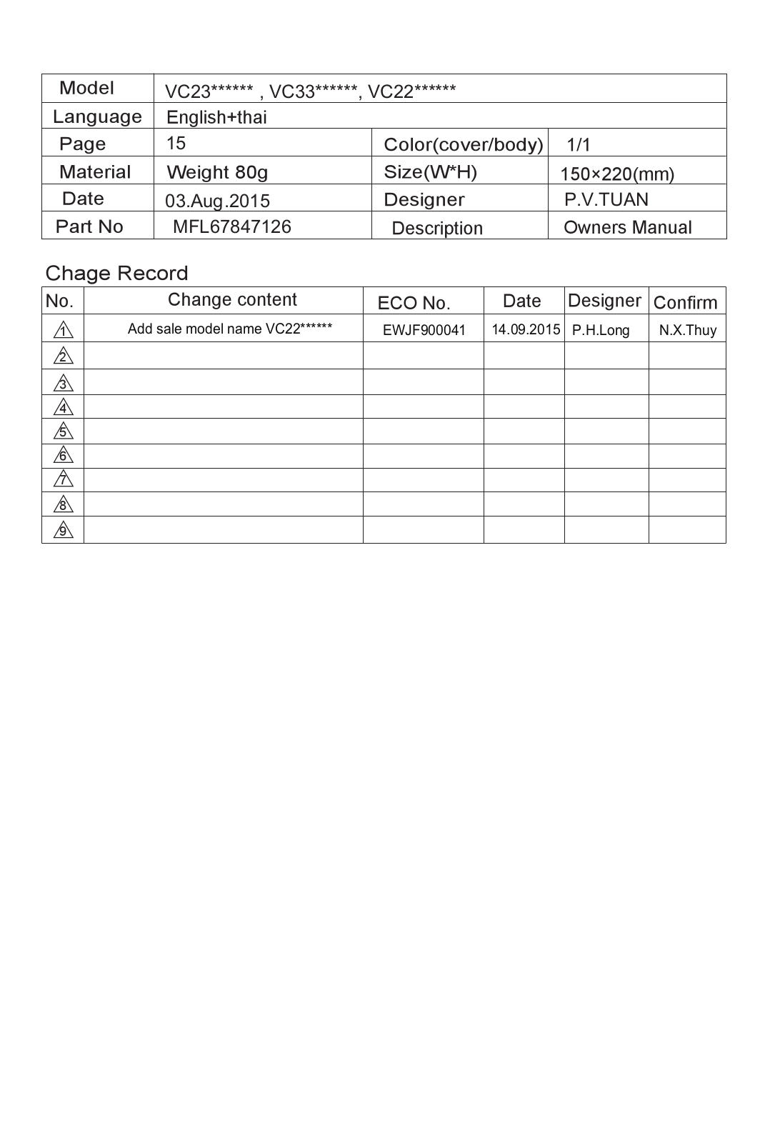 LG VC3319NNTP, VC2216NNDV Instruction manual