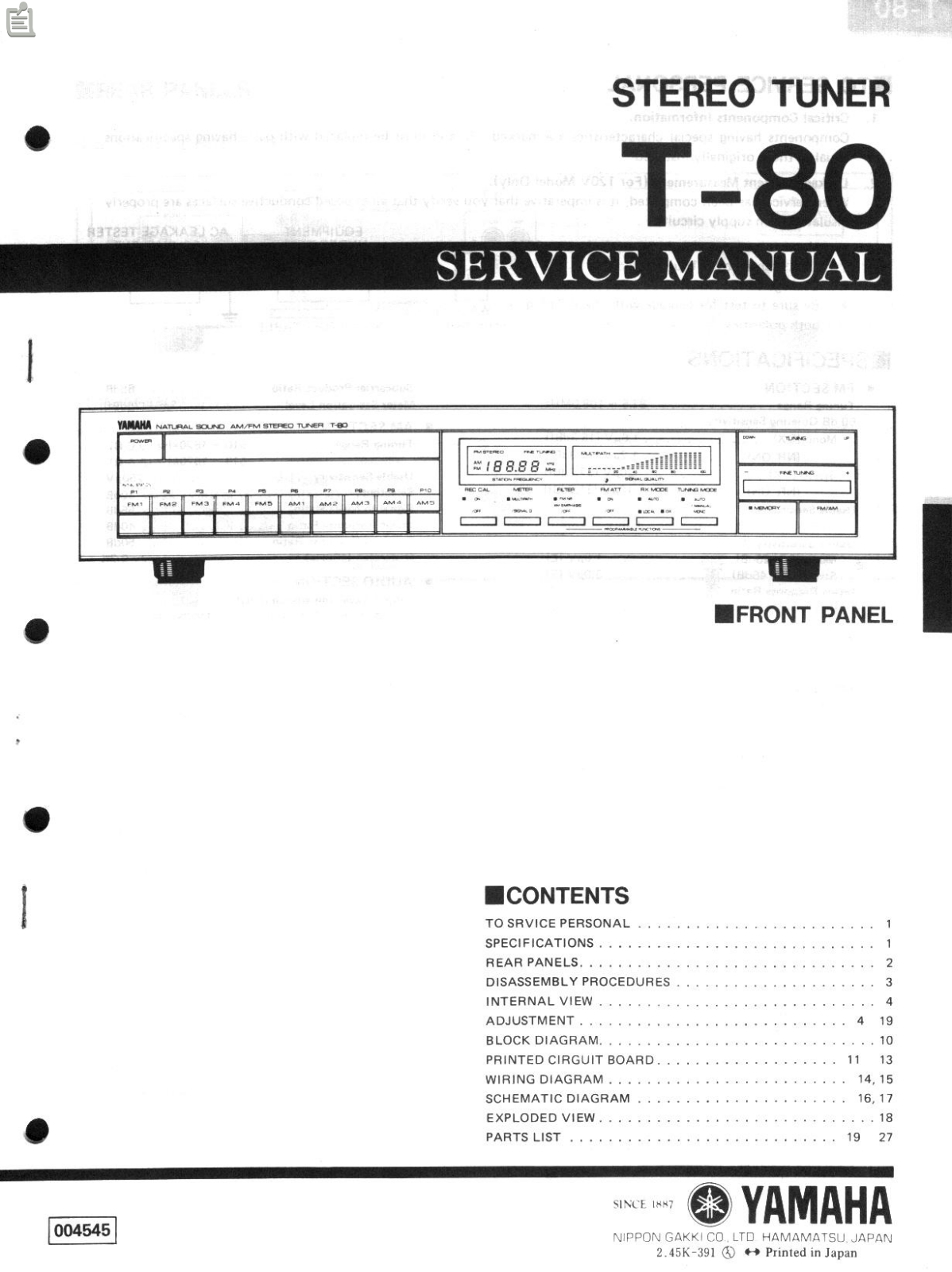 Yamaha T-80 Service manual