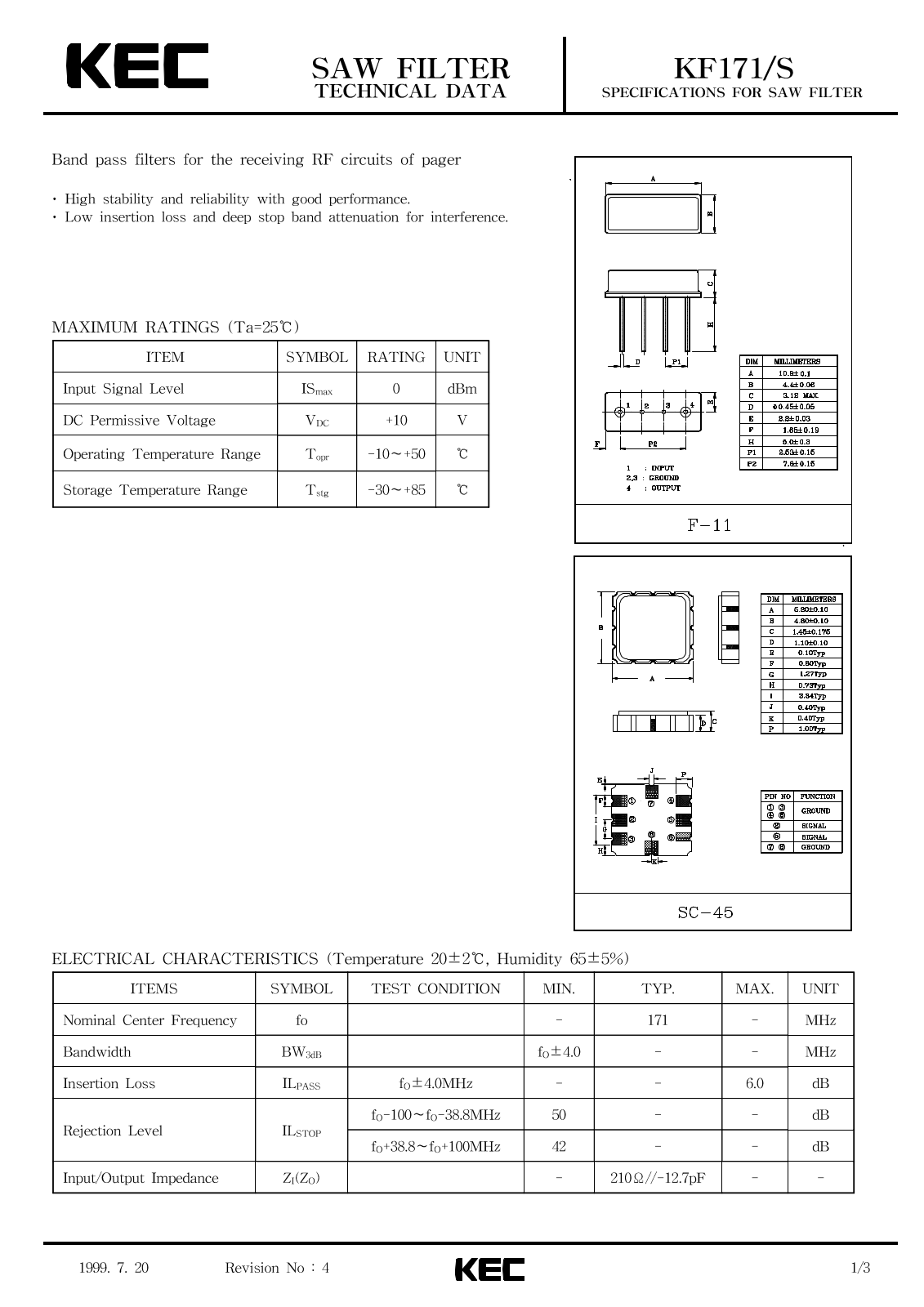 KEC KF171S, KF171 Datasheet