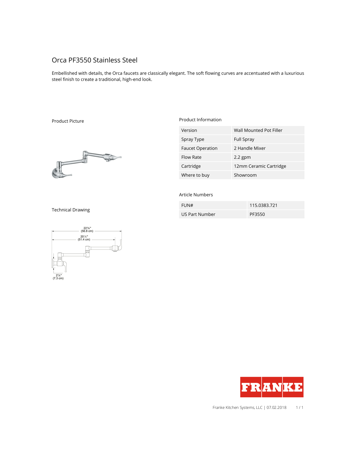 Franke PF3550 Specs