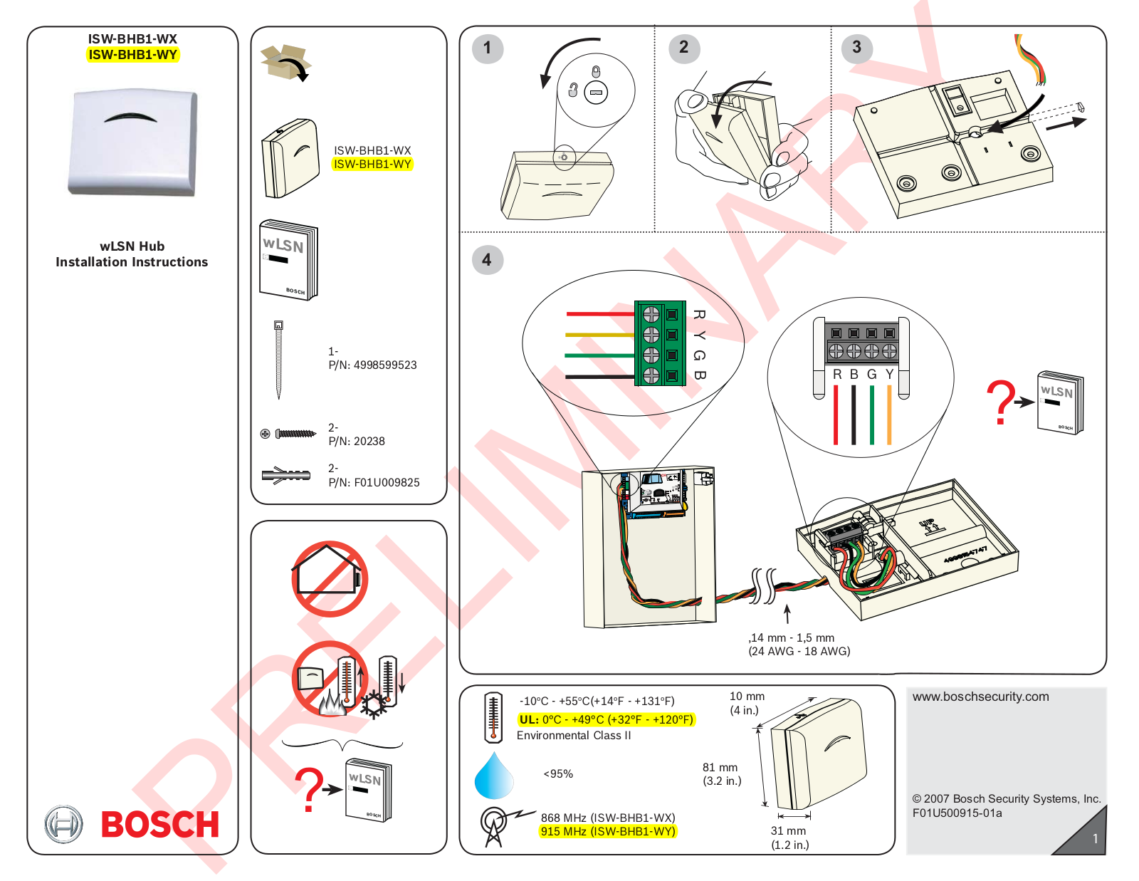 Bosch Security Systems BHB1 WY Users manual