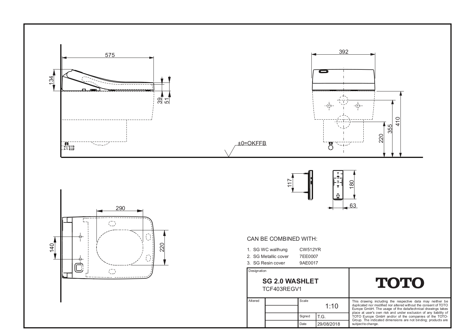 TOTO TCF403REGV1 Dimensions