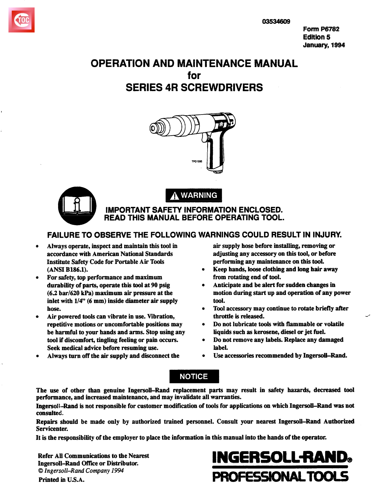 Ingersoll-Rand 4RSERIES Operation And Maintenance Manual - ManualMachine.com