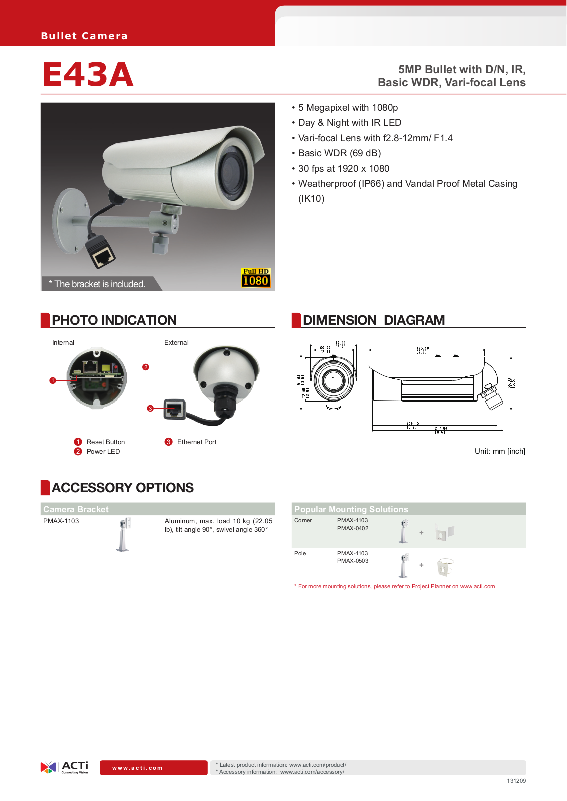 ACTi E43A Specsheet