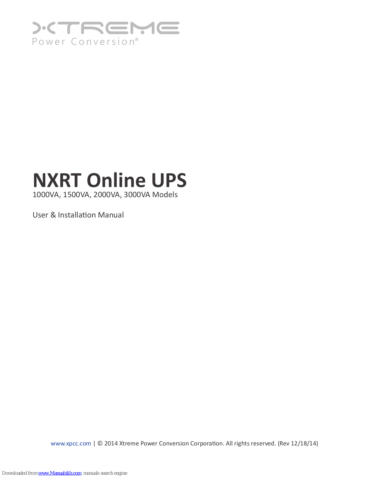 Xtreme Power Conversion NXRT-1000, NXRT-1500, NXRT-2000, NXRT-3000 User & Installation Manual - ManualMachine.com