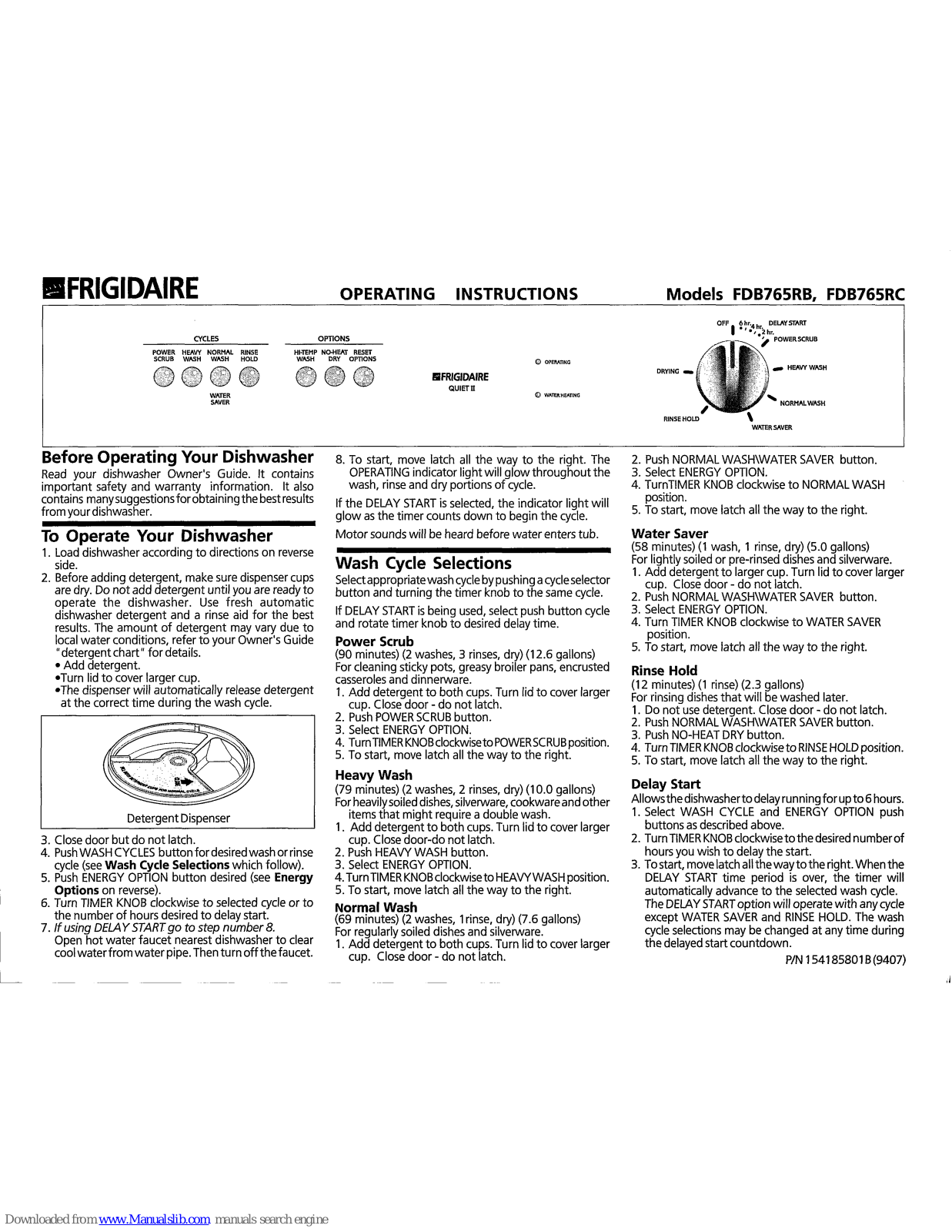 Frigidaire FDB765RB Operating Instructions Manual - ManualMachine.com