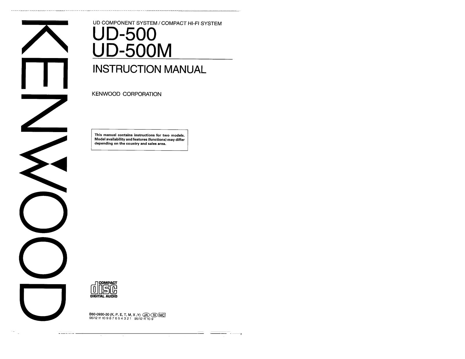 Kenwood X-A5, UD-500, UD-500M, LS-A5, A-A5 Owner's Manual