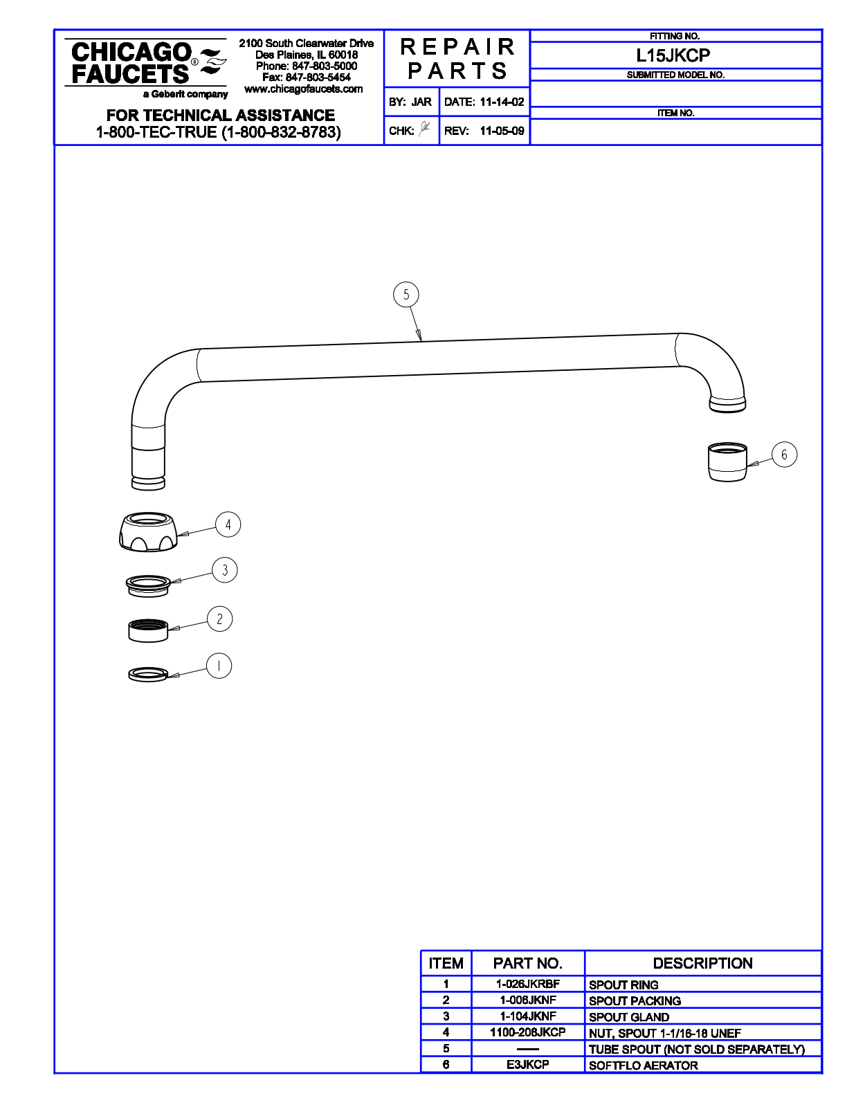 Chicago Faucet L15JK Parts List