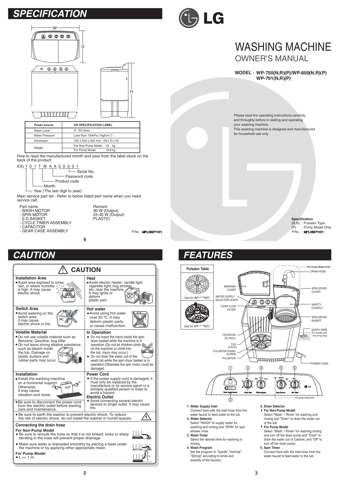 LG WP-750RT Instruction manual