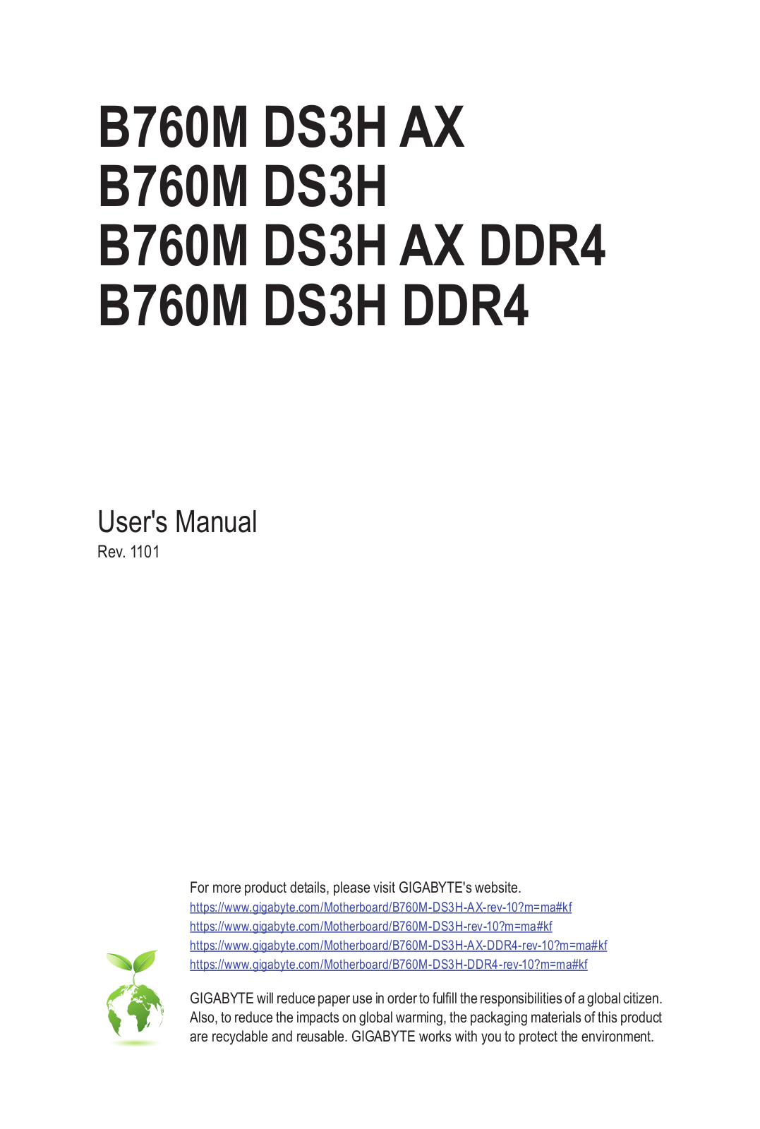 Gigabyte B760M DS3H, B760M DS3H AX, B760M DS3H AX DDR4, B760M DS3H DDR4 Manual