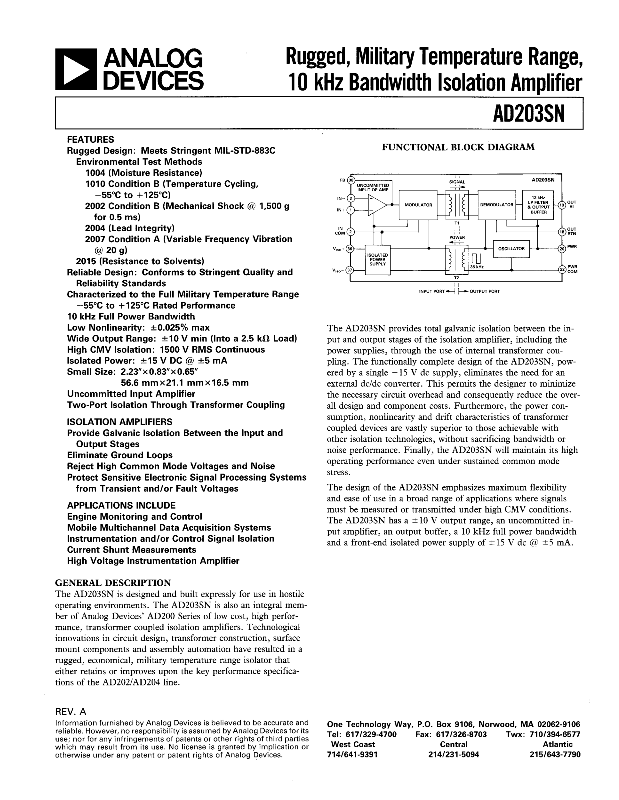 Analog Devices AD203SN a Datasheet