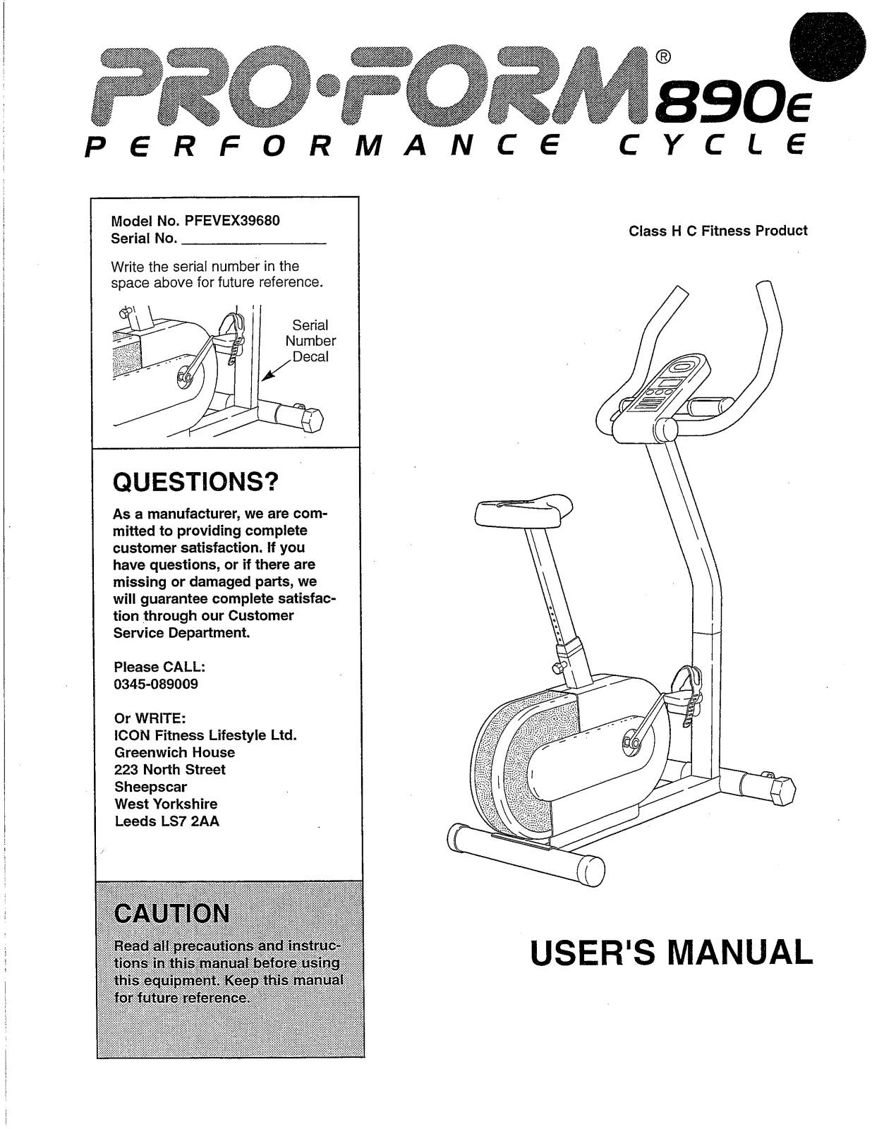 ProForm PFEVEX39680, 890e PERFORMANCE CYCLE User Manual