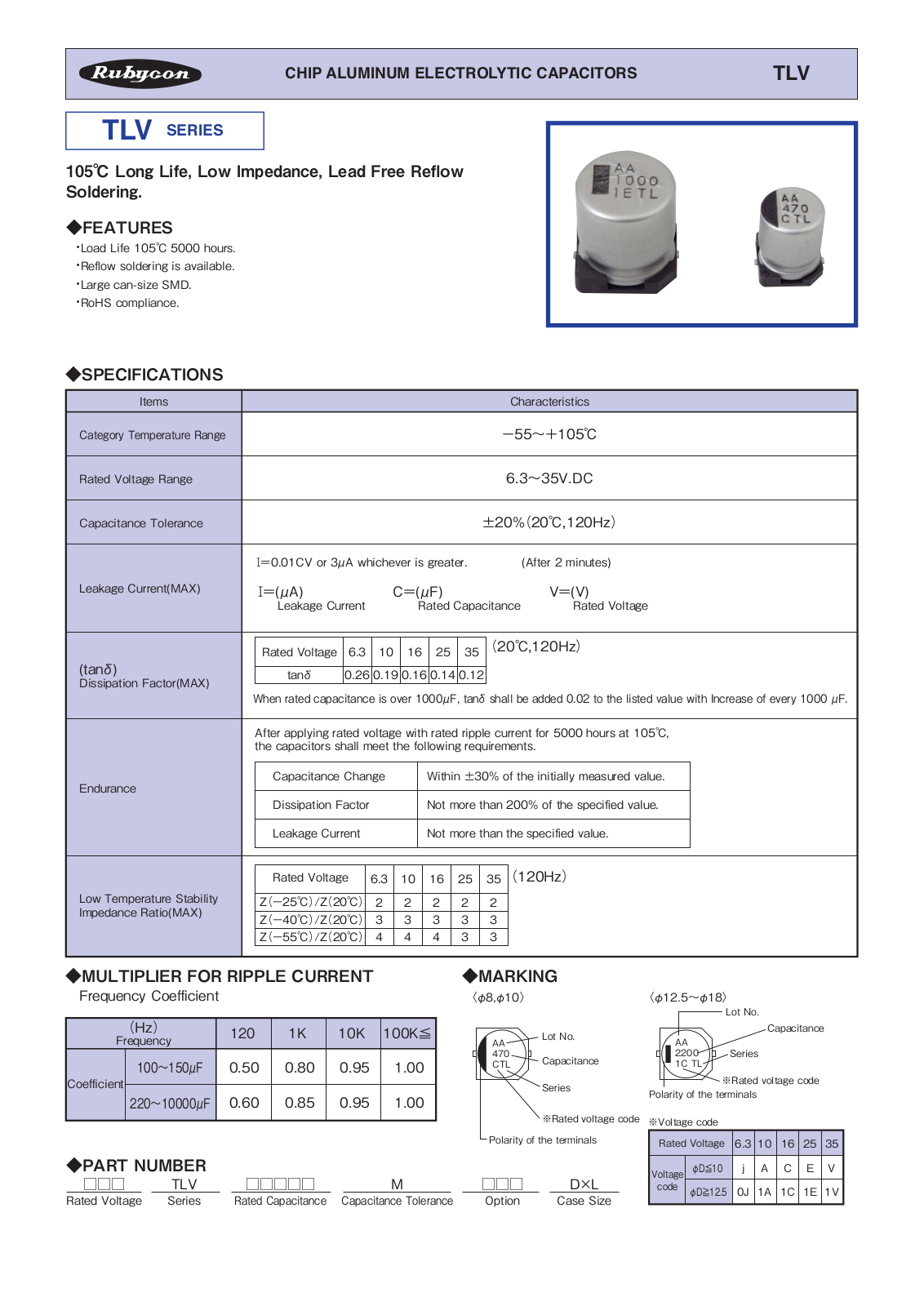 Datasheet Rubycon [smd] TLV Series Datasheet - ManualMachine.com
