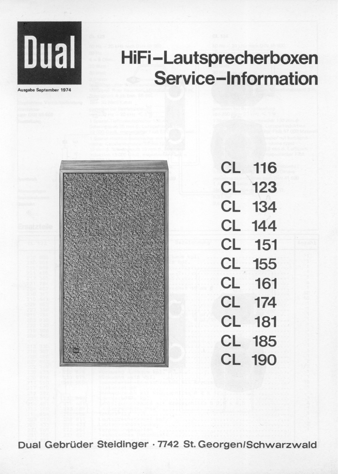 Dual CL-116, CL-123, CL-134, CL-144, CL-151 Service manual