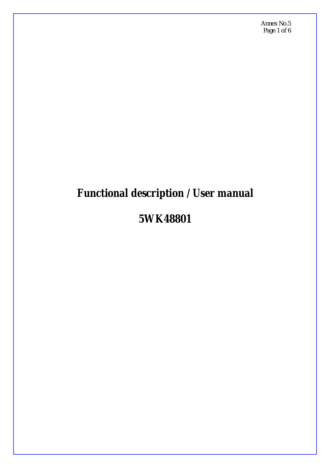 Continental Automotive 5WK48801 User Manual