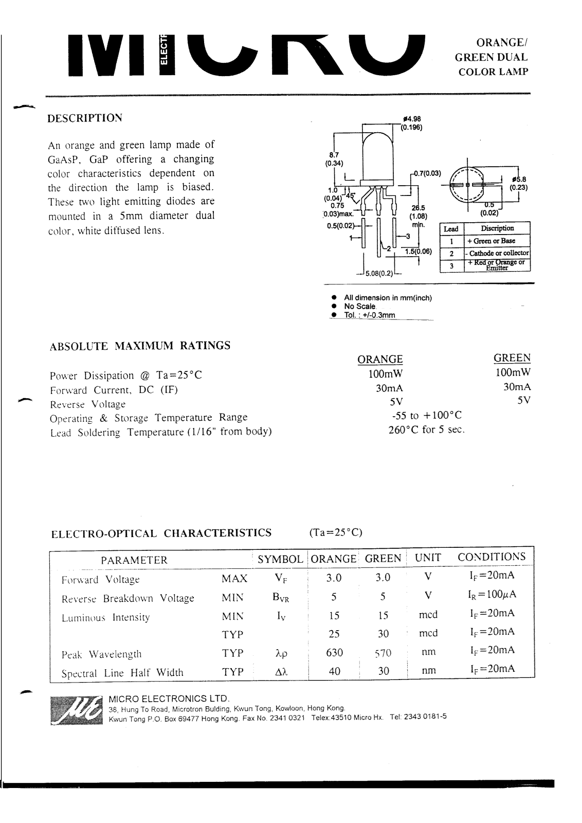 MICRO MOGB51W Datasheet