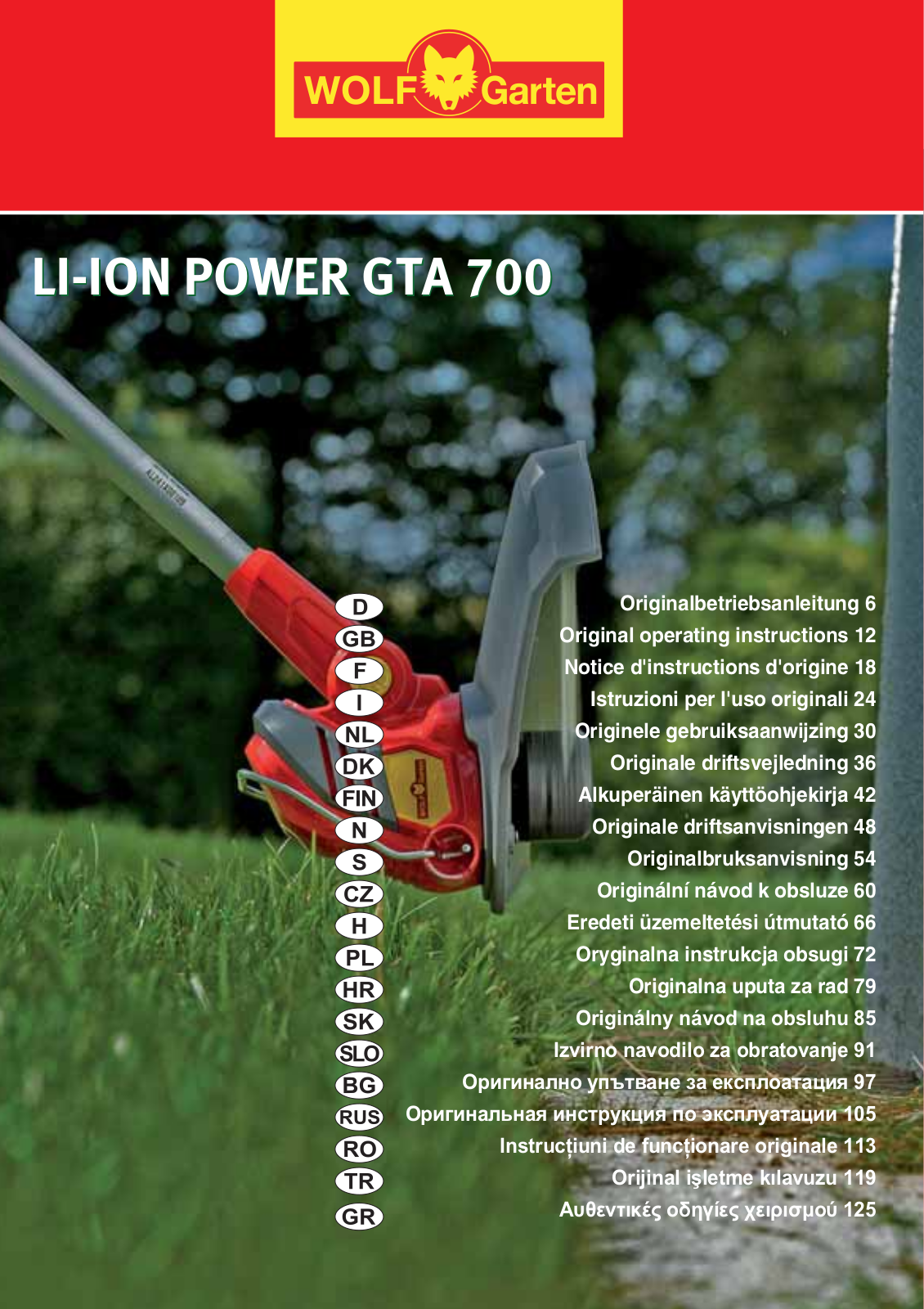 Wolf Garten LI-ION POWER GTA 700 Operating Instructions