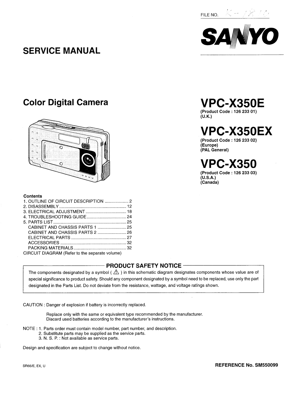 SANYO VPC-X350EX, VPC-X350E, VPC-X350 SERVICE MANUAL