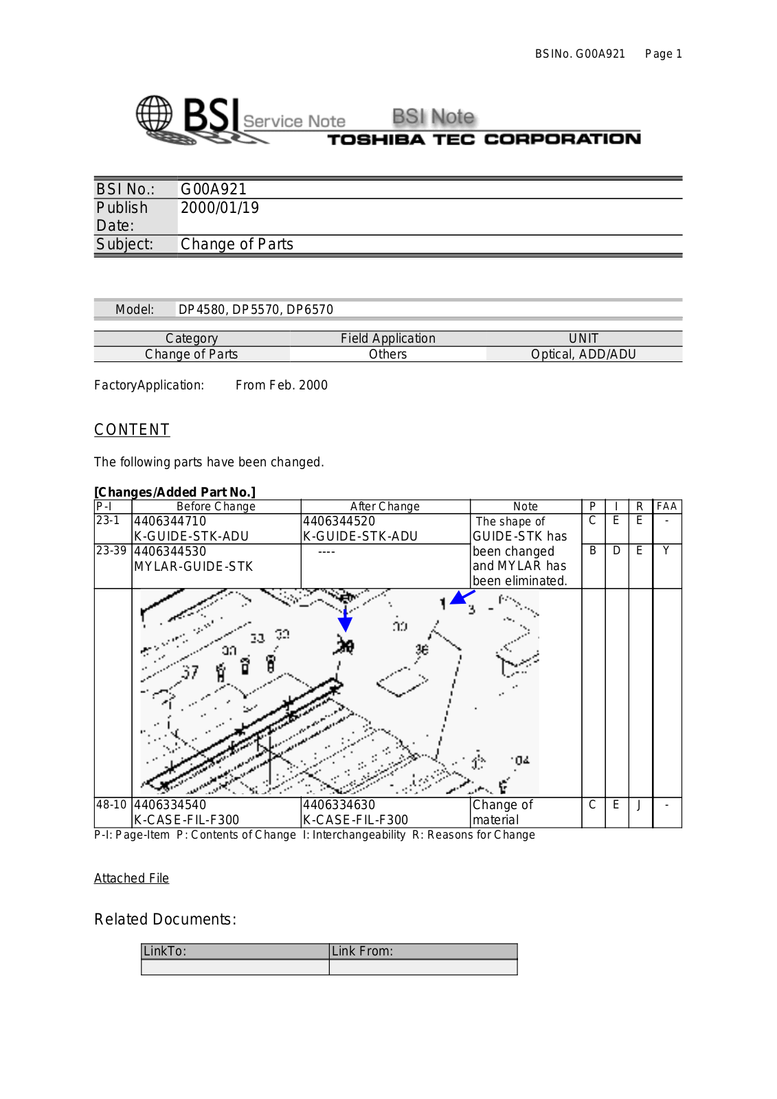 Toshiba g00a921 Service Note