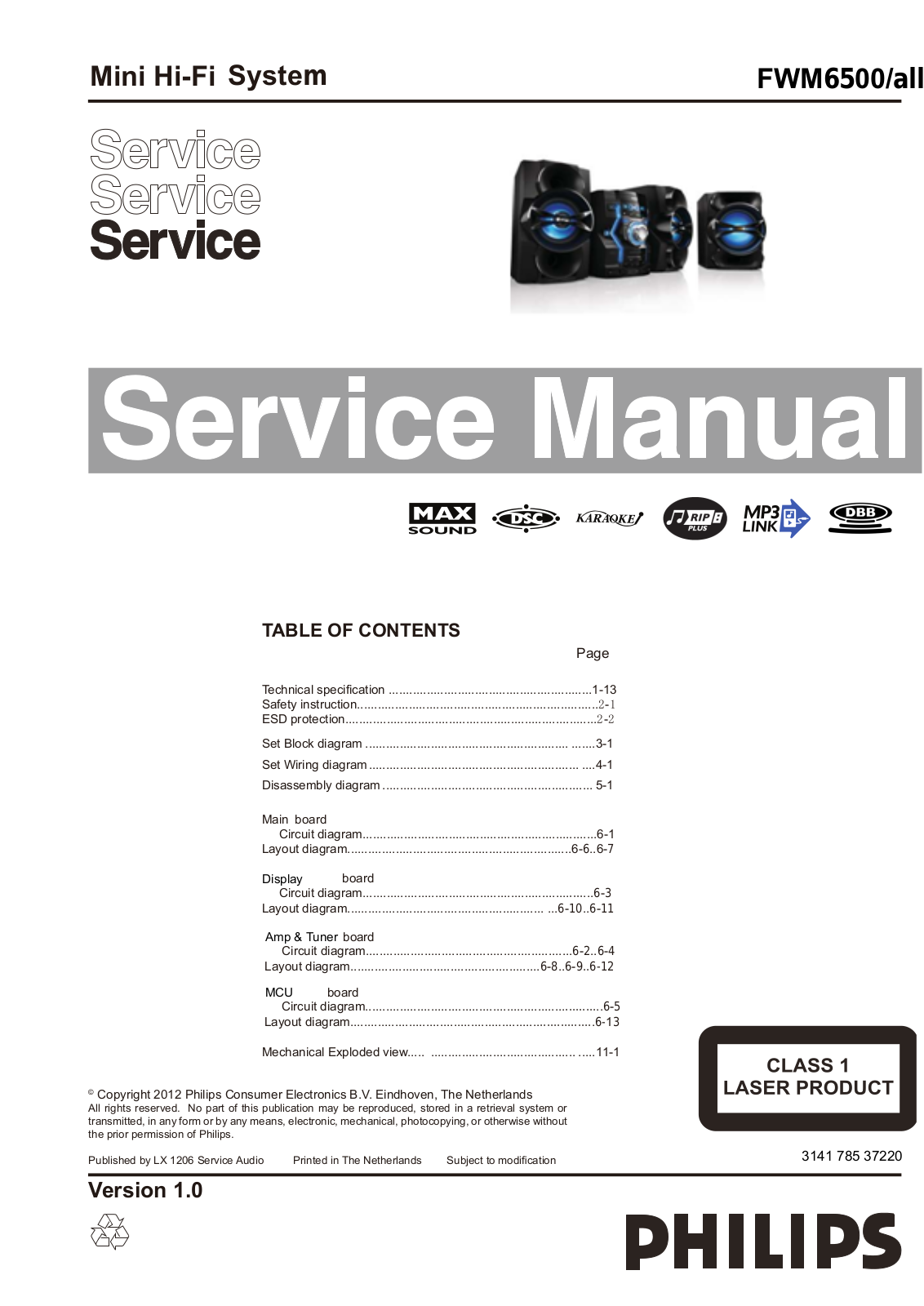 Philips FWM-6500 Service Manual