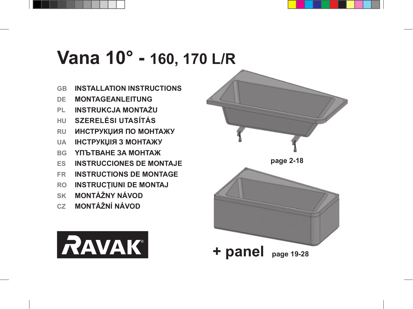 Ravak Vana 10° - 160L, Vana 10° - 160R, Vana 10°170 L, Vana 10°170R INSTALLATION INSTRUCTIONS