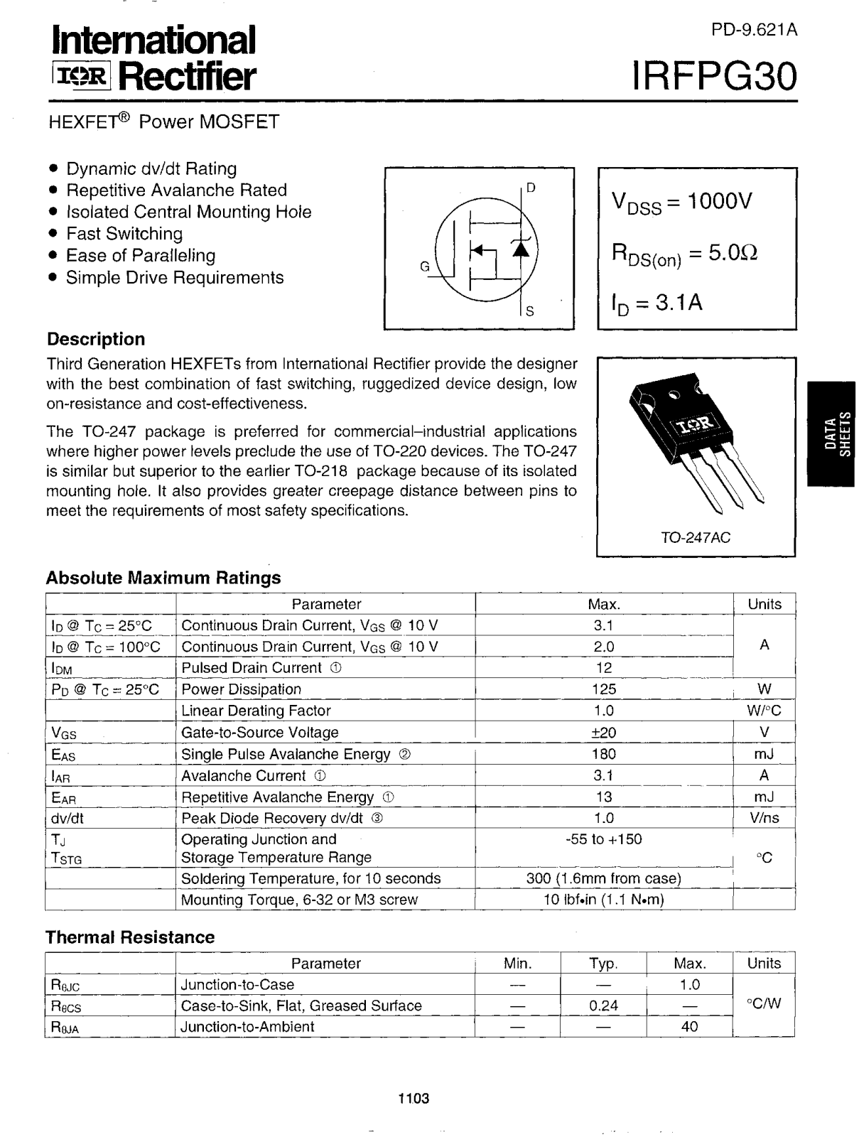 International Rectifier IRFPG30 Datasheet