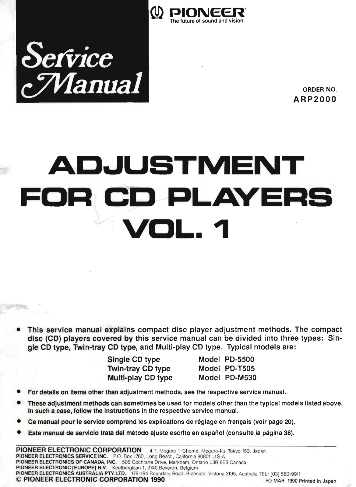 Pioneer Adjustment-For-CD-Players Service Manual