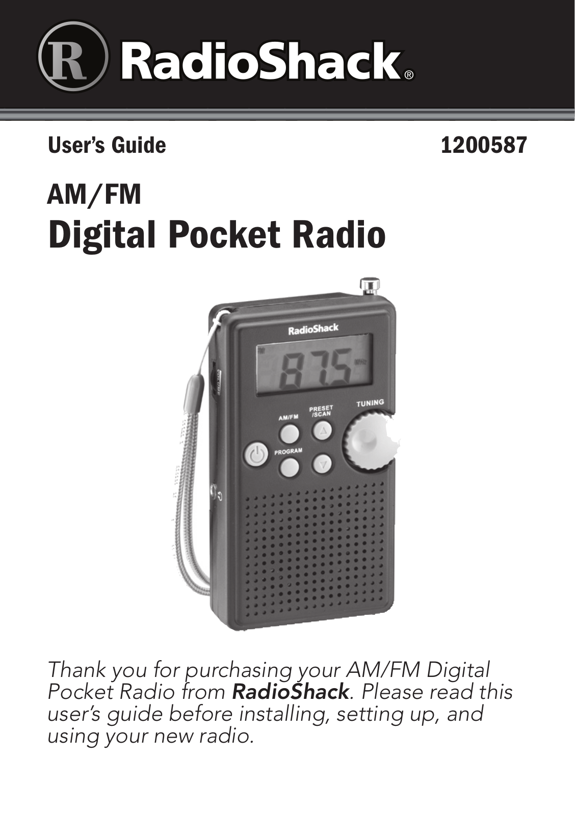 Radio Shack AM/FM Digital Pocket Radio, 1200587 User Manual