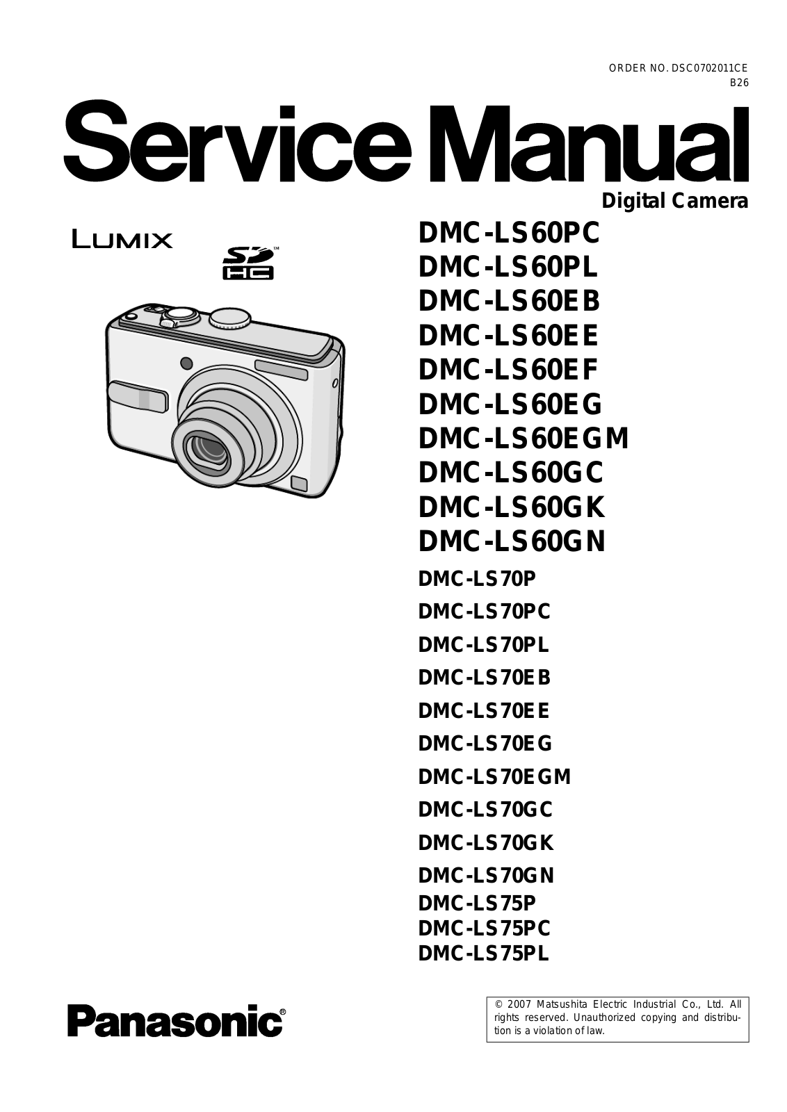 PANASONIC DMC-LS70, DMC-LS75, DMC-LS60xx Service Manual