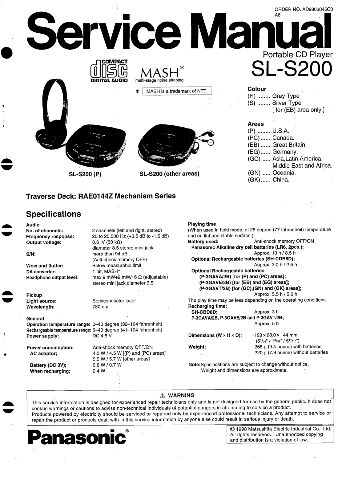 Panasonic SLS-200 Service manual