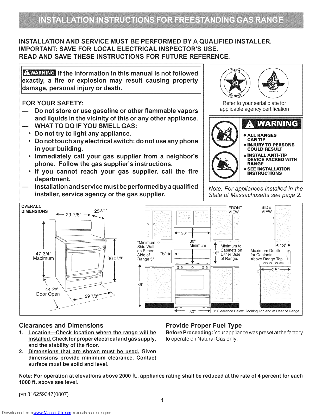 Kenmore 7754 - Elite 30 in. Gas Range, 7754 30 Installation Instructions Manual - ManualMachine.com