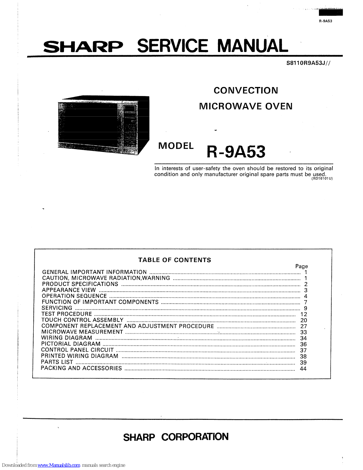Sharp R-9A53 Service Manual - ManualMachine.com
