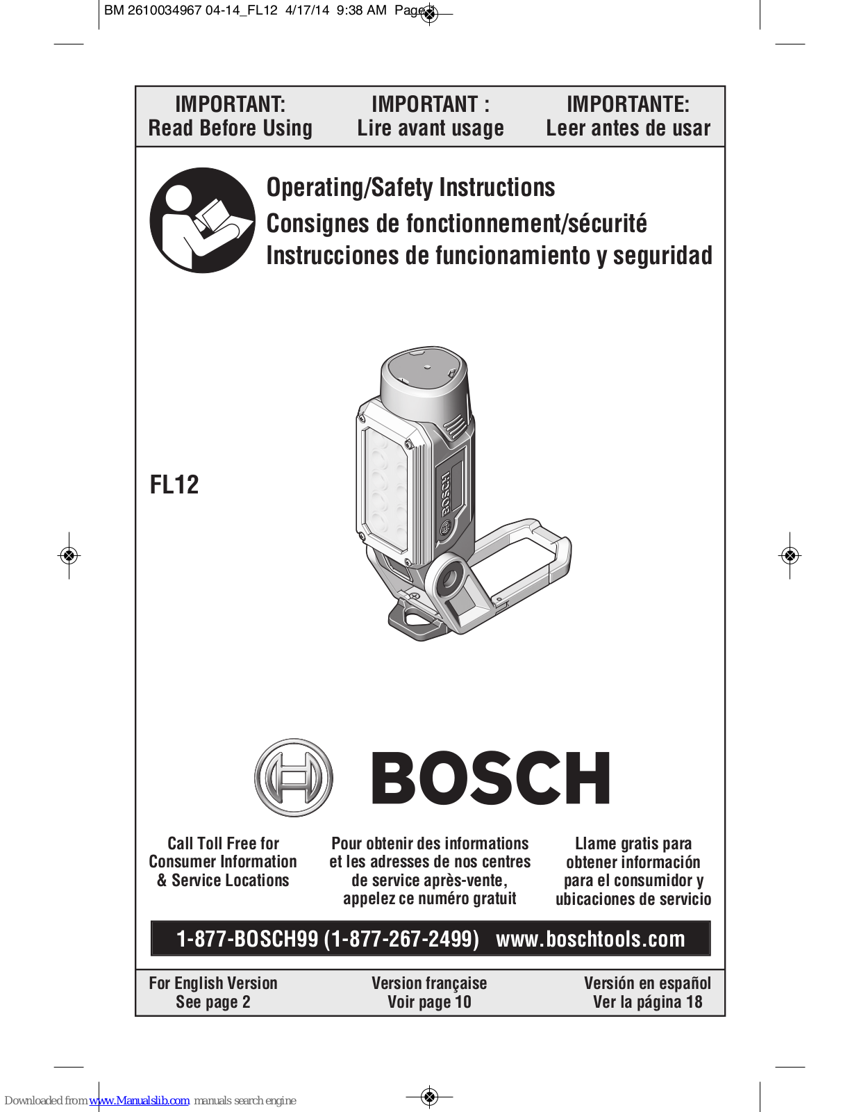 Bosch FL12 Operating/safety Instructions Manual