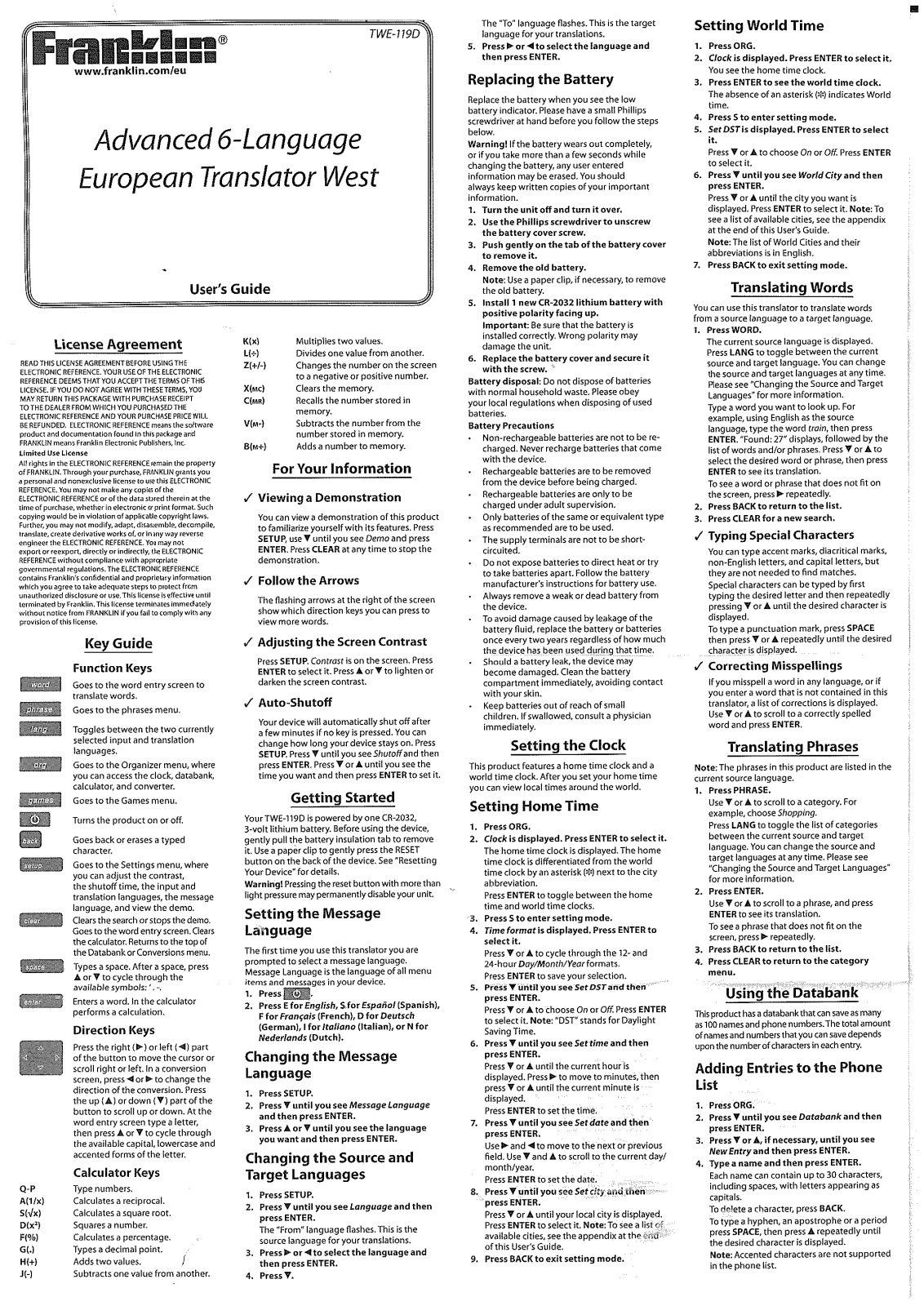 Franklin TWE-119D User guide