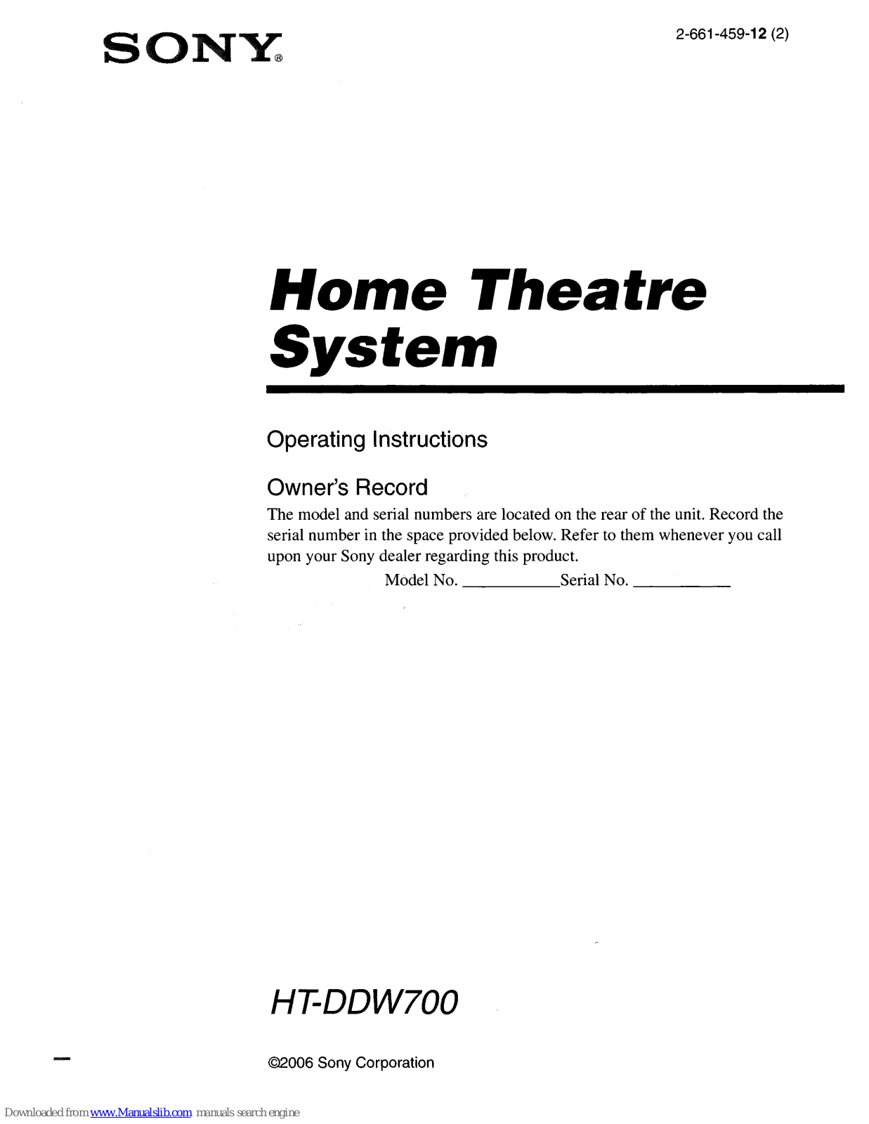 Sony STR-K700 - Fm Stereo/fm-am Receiver, HT-DDW700, SS-MSP700, SS-CNP700, SS-SRP700 Operating Instructions Manual