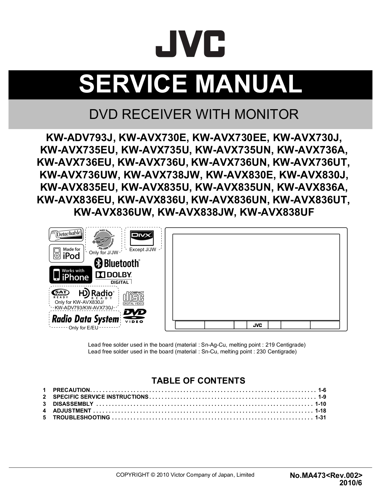 Jvc KW-AVX838-UF, KW-AVX838-JW, KW-AVX836-UN, KW-AVX836-U, KW-AVX836-EU Service Manual