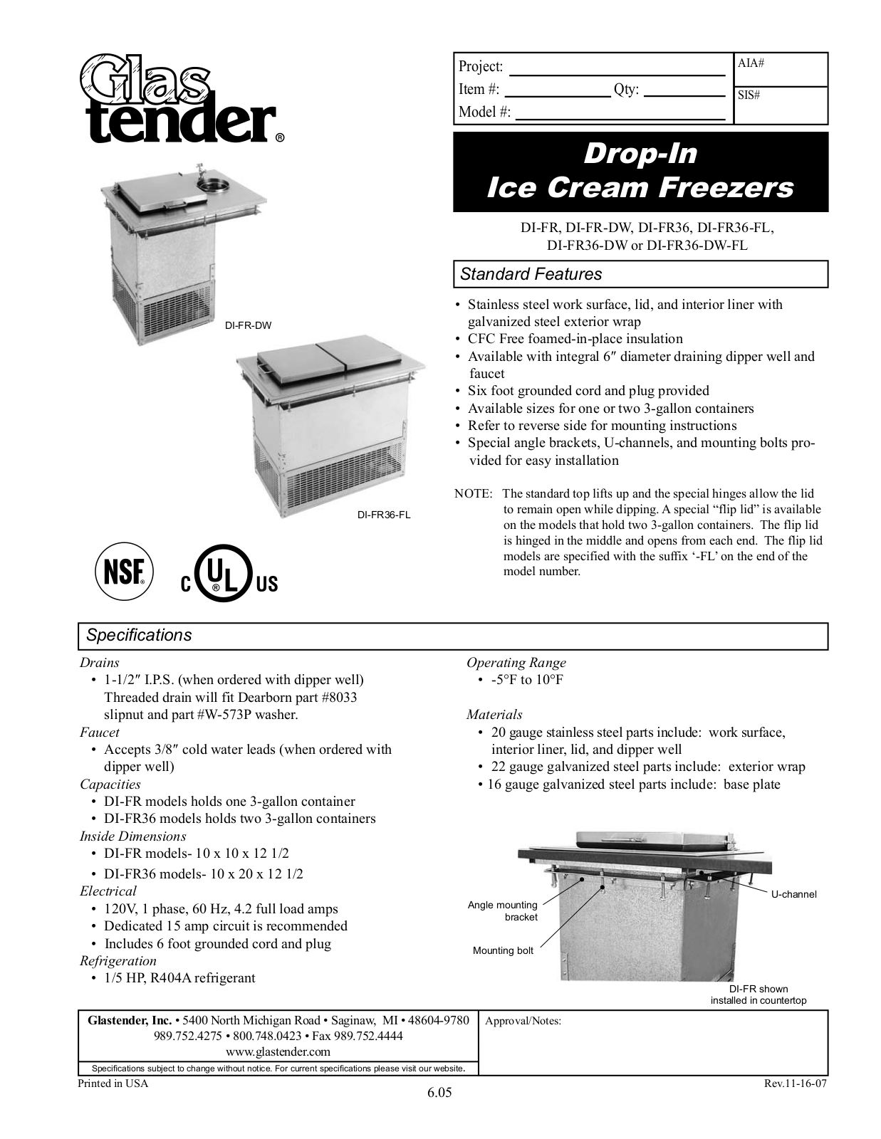 Glastender DI-FR, DI-FR-DW, DI-FR36, DI-FR36-FL, DI-FR36-DW General Manual