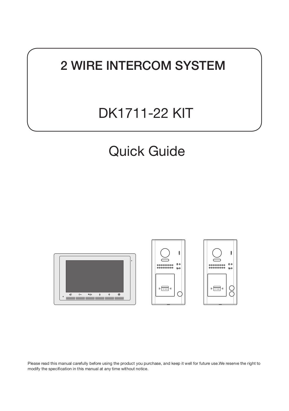 NY Wholesale Intercom DK1711S, DK1722S Quick Guide