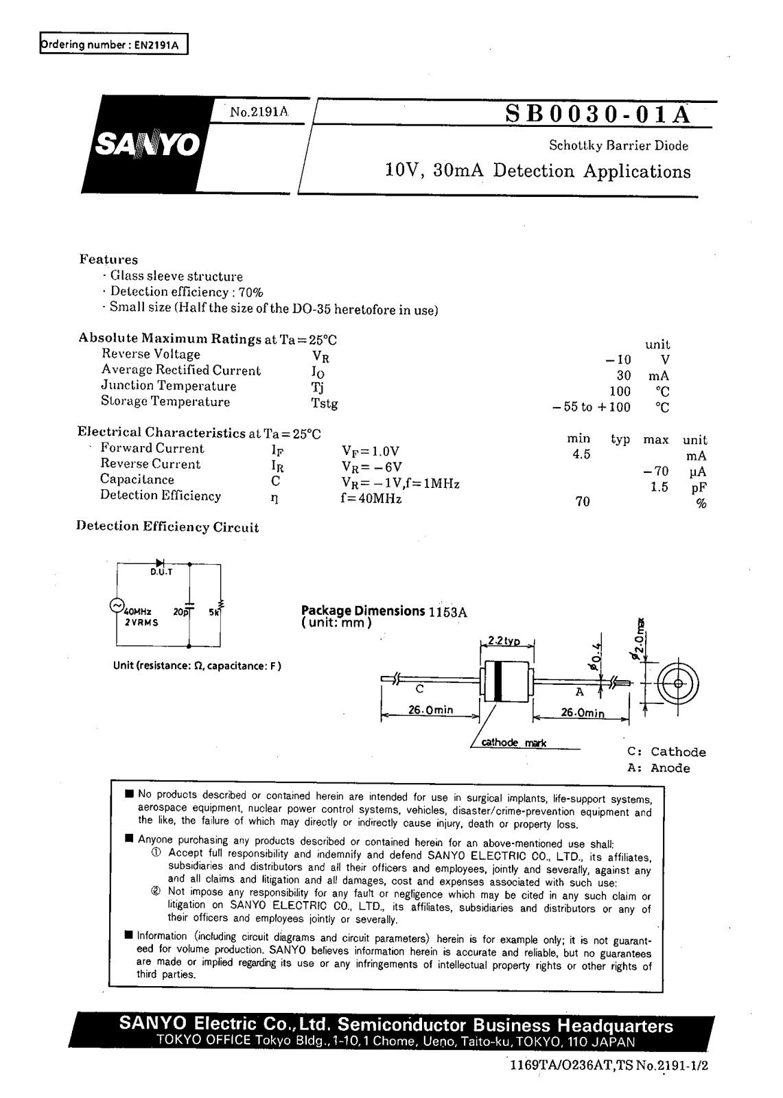 SANYO SB0030-01A Datasheet