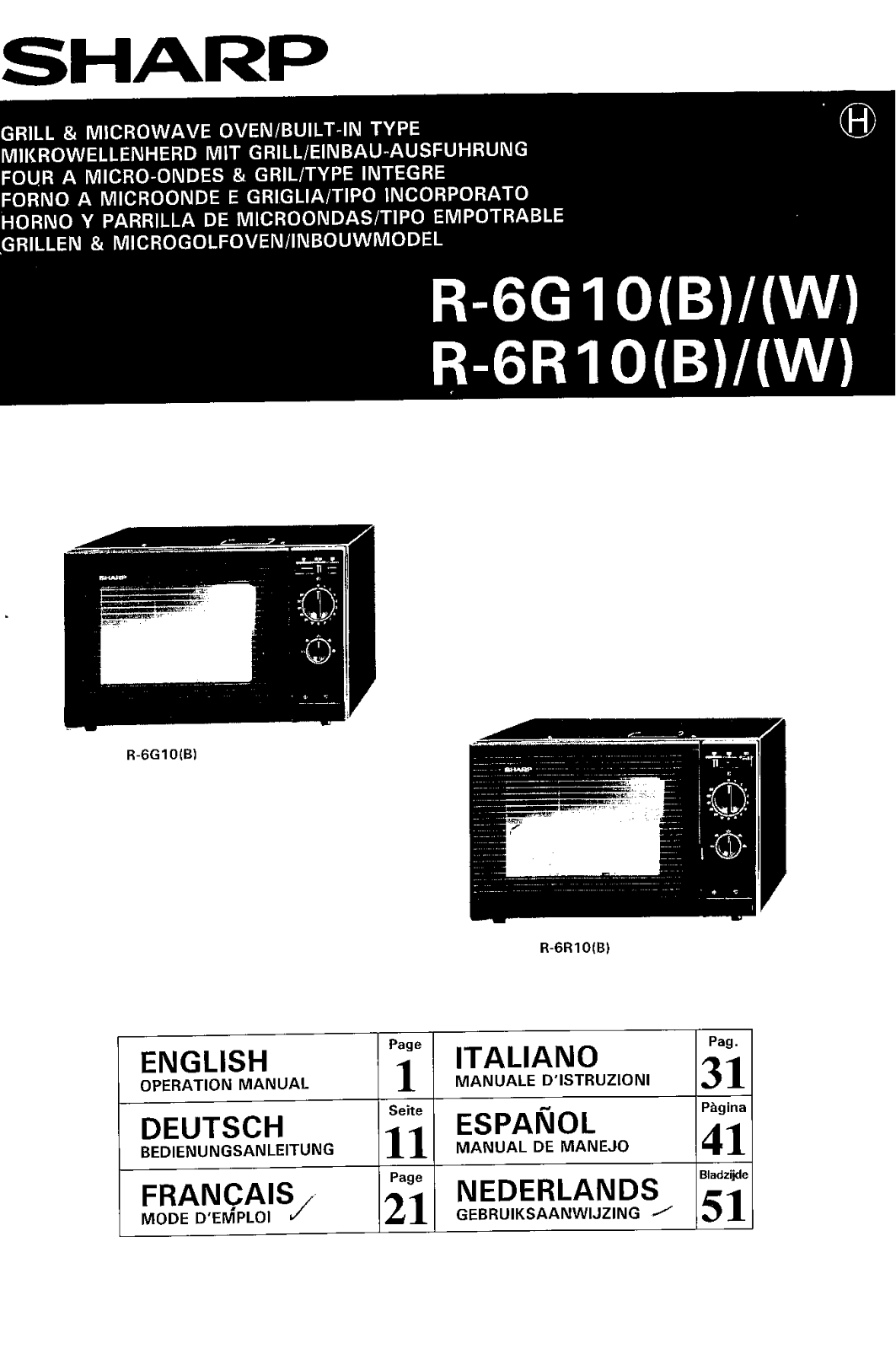 Sharp R-6G10, R-6R10 Manual