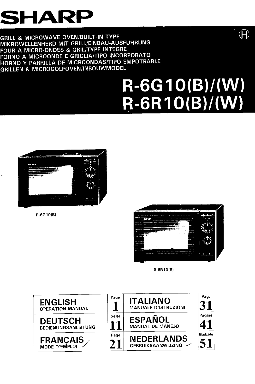 Sharp R-6G10, R-6R10 User Manual