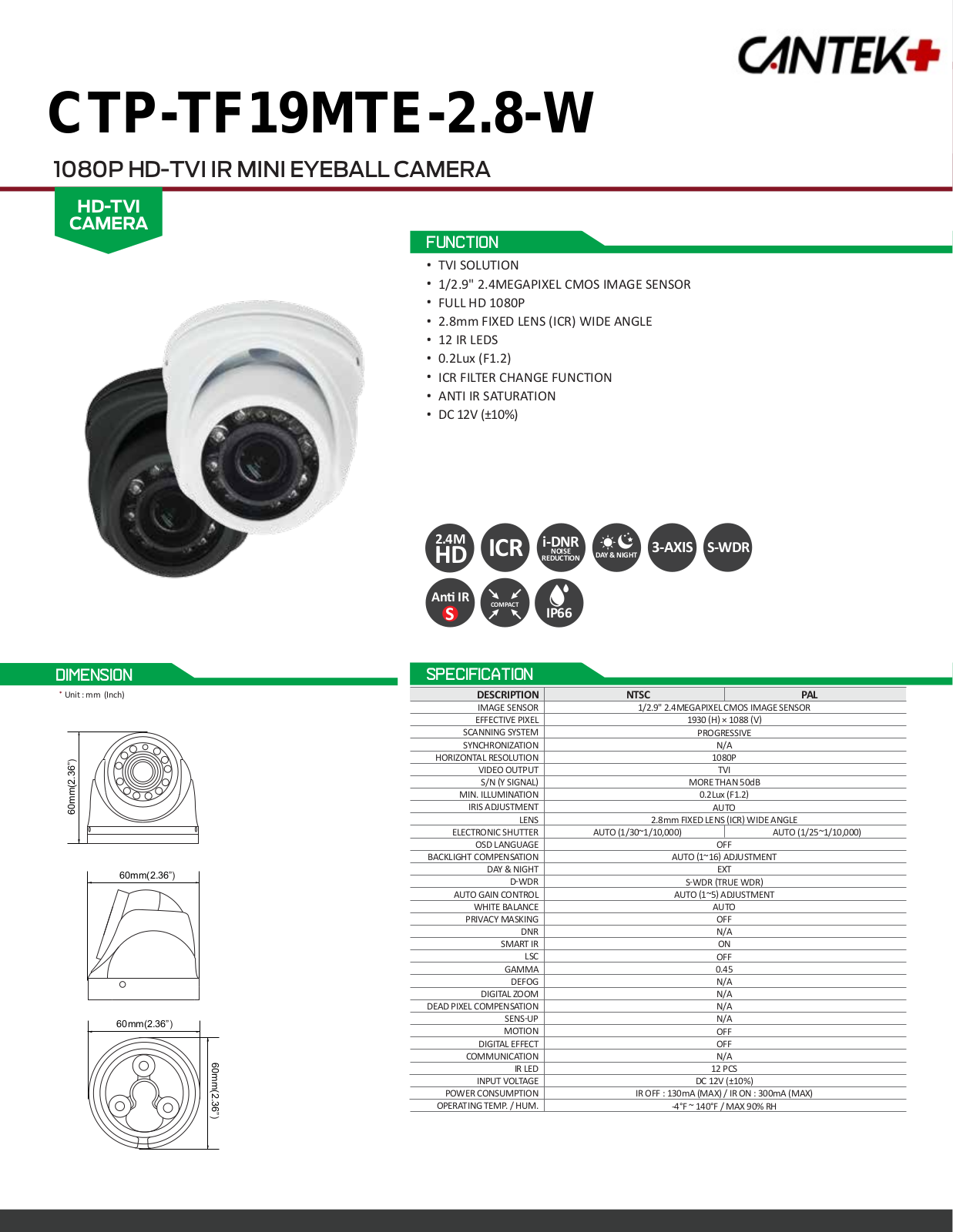 Cantek Plus CTP-TF19MTE-2.8-W Specsheet