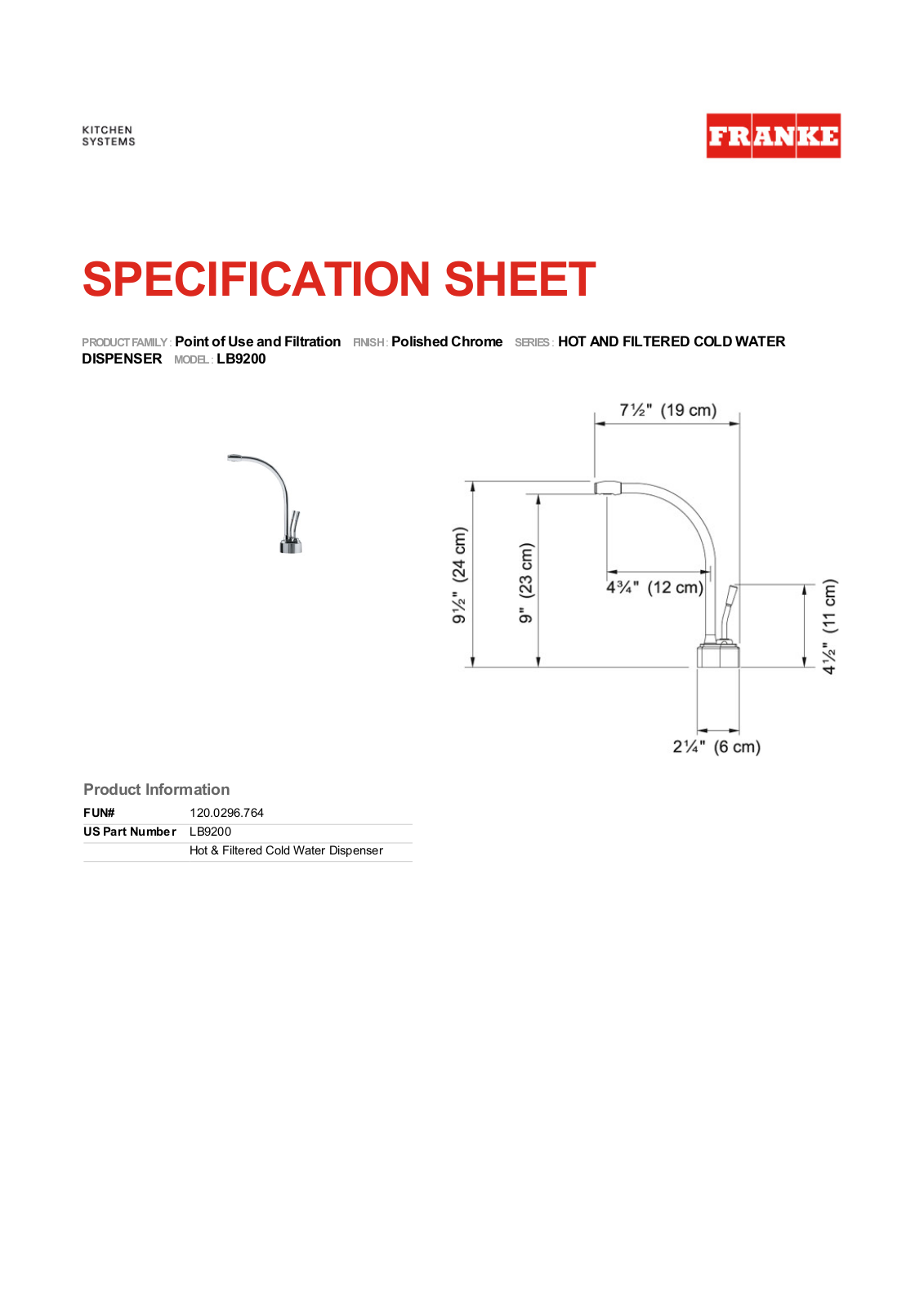 Franke LB9200100HT Specs