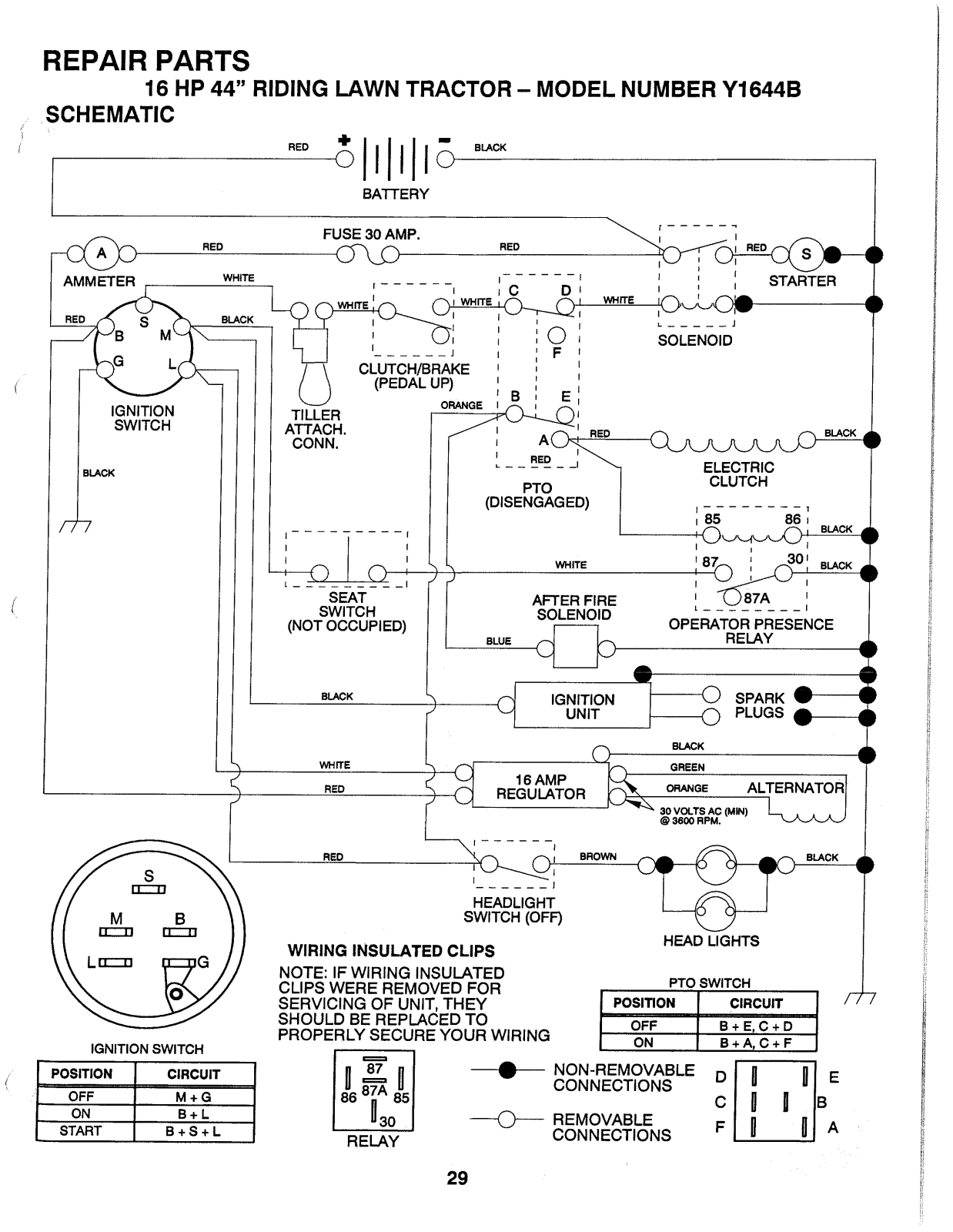 AYP Y1644B Parts List