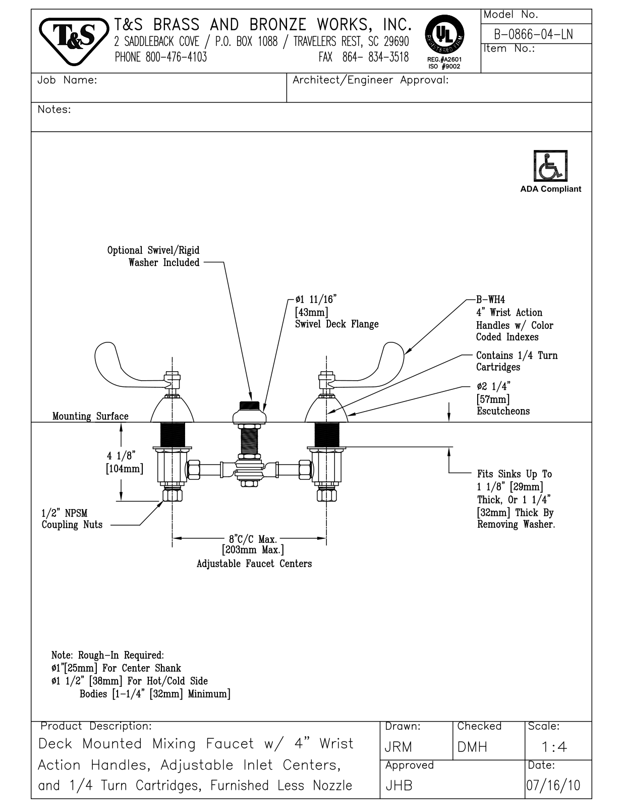 T&S Brass B-0866-04-LN User Manual