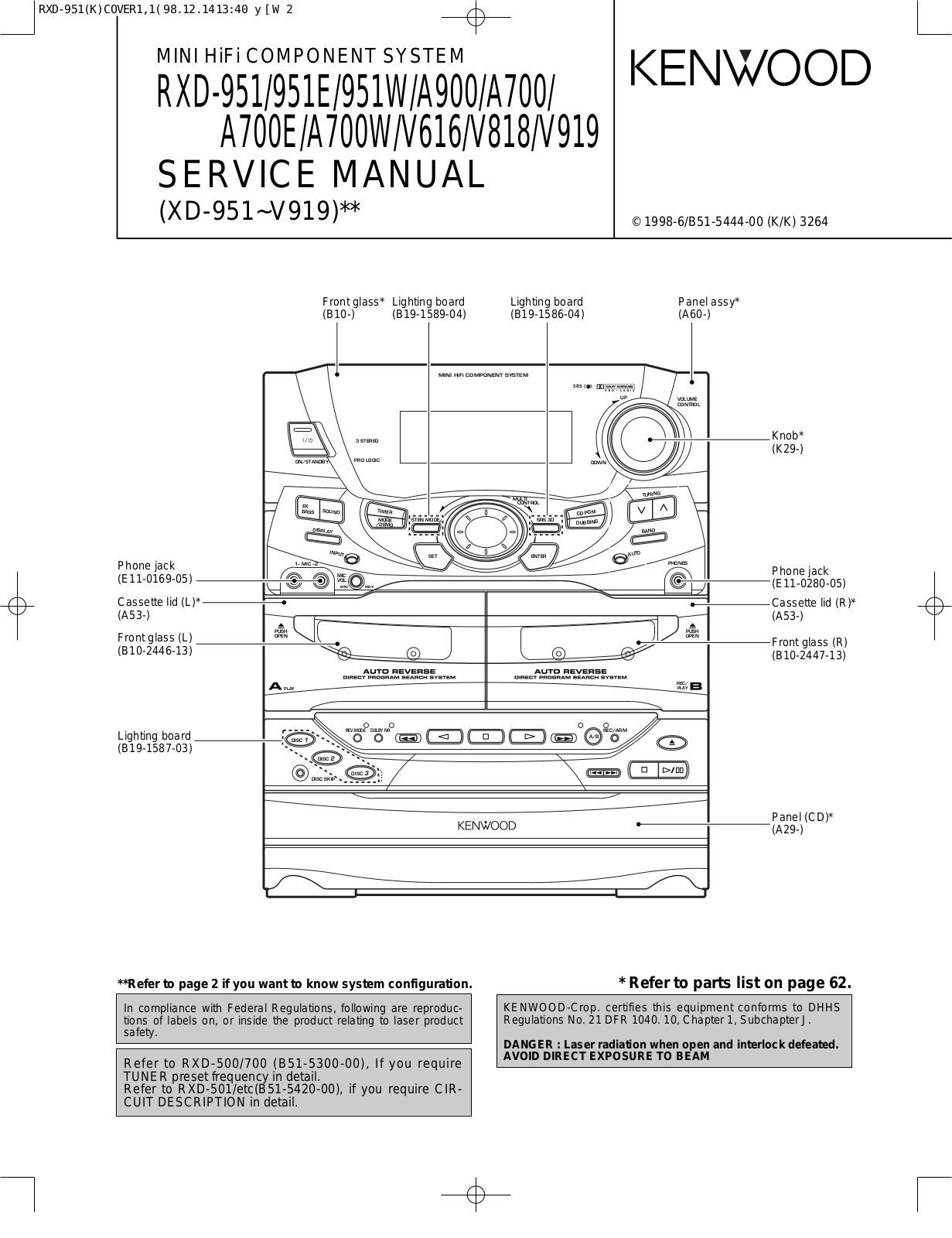 Kenwood RXD-951, RXDA-700, RXDA-900, RXDV-616, RXDV-818 Service manual