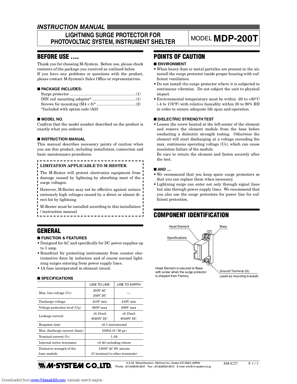 M-system MDP-200T Instruction Manual