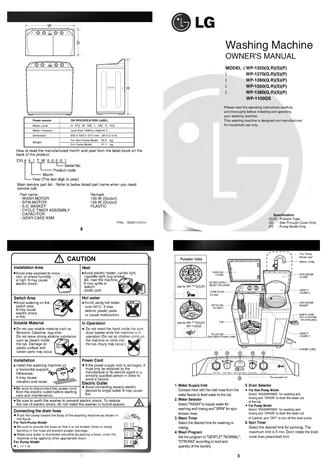 LG WP-1250RP Instruction manual