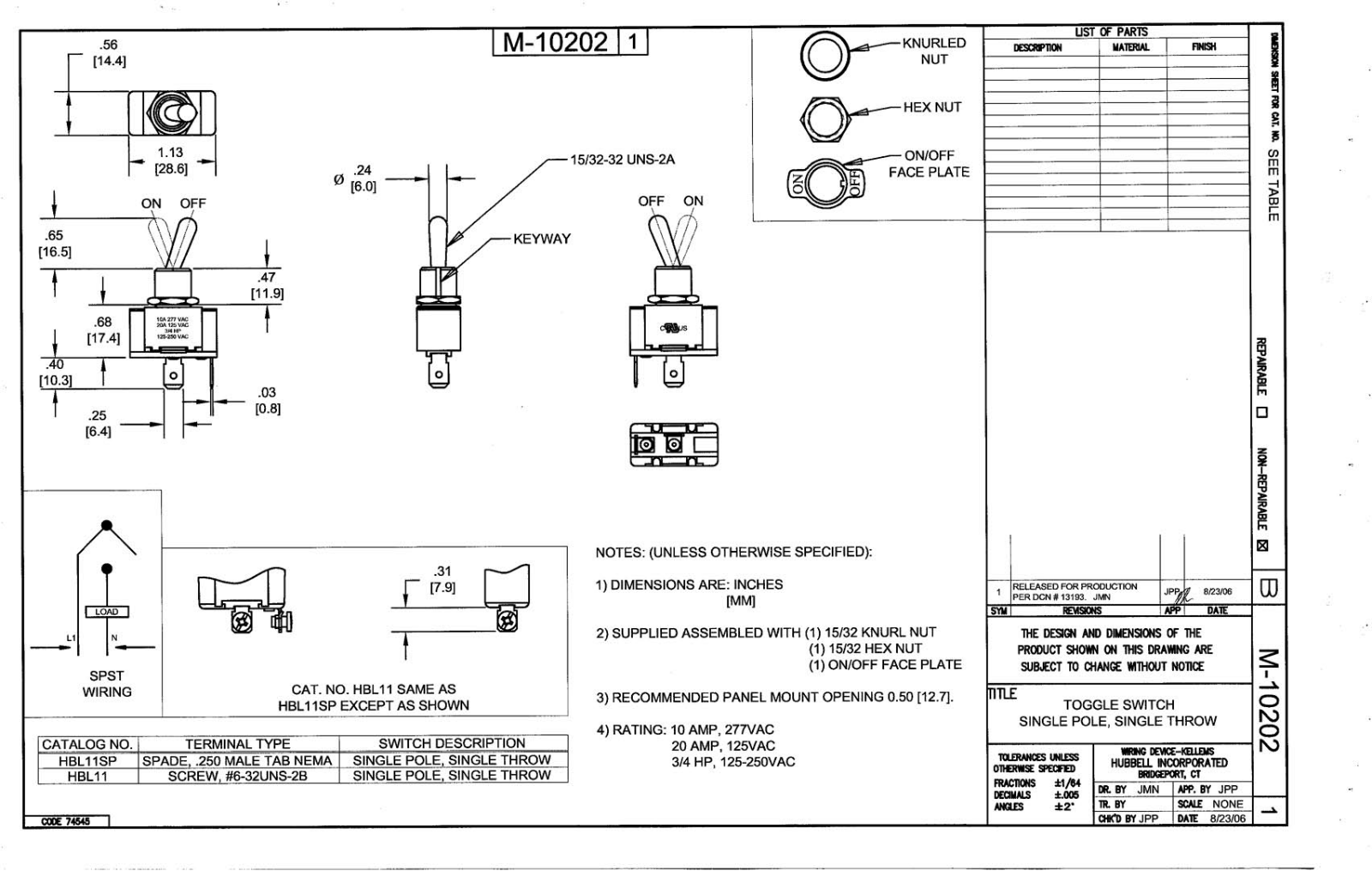 Hubbell HBL11 Reference Drawing